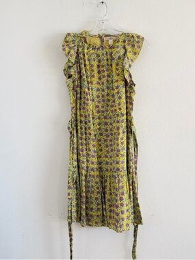 Banjanan Yellow Floral Ruffle Midi Dress